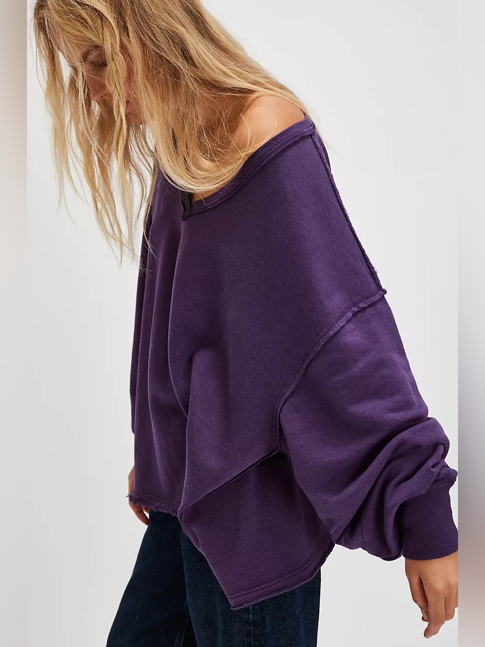 Free People We The Free Venice V-Neck Sweatshirt Sour Grapes Small - Picture 2 of 9